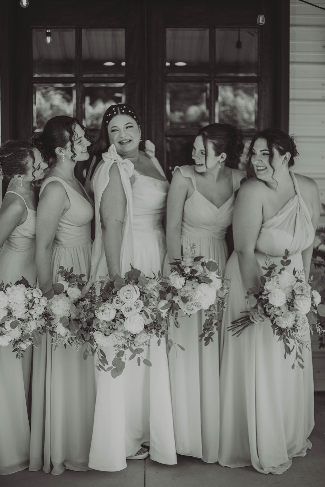 Bride and bridesmaids with cohesive wedding party makeup
